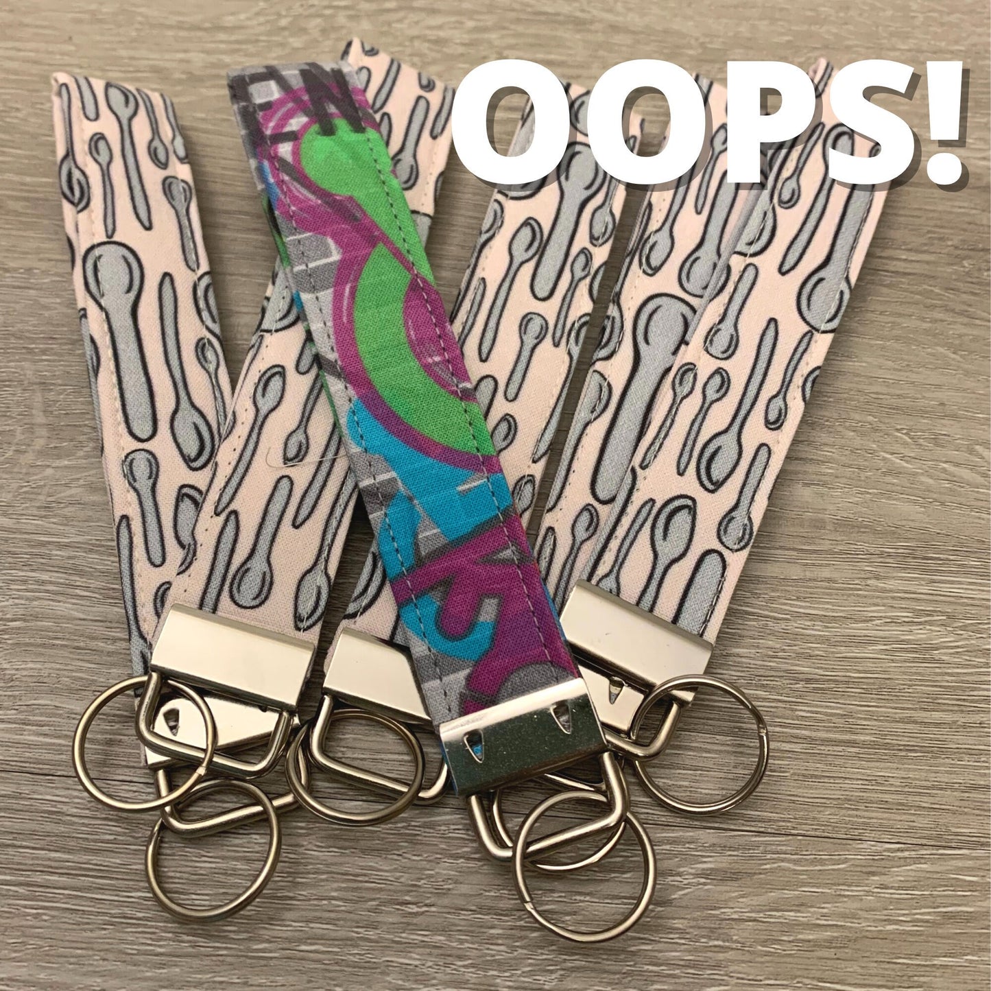 OOPS Spoonie Cotton Customizable Key Fob Wristlet, Chronic Illness Keychain Lanyard
