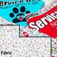Aqua Ignore Us Paw and Red No Touch bandanas are shown. A bandana is reverse pattern side up and the new fabric pattern is placed over the photo.