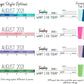 Color options are shown. Blue, Pink, Purple, Green. Each shows colorful calendar pages, and what the colored shadow looks like on each page. A column on the right says corresponding tab colors. Each color option has a light and dark shade of the color for the tabs that alternate. A note says colors may appear different in person.