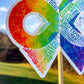 A close up of the bottom part of the ribbon of the word cloud design. You can see the words clearly in a matching rainbow gradient. The words are things like Neurodiversity, Community, Introspection, Self Expression, Intelligent, Confusion, Misunderstood, Curious, Special Interests, Misrepresentation, and more.