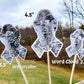  3 sizes of the stickers are shown. 3.5 inch, 4.5 inch, and 2.5 inch. It also shows that the watercolor design is all color and no word cloud and the word cloud is the design with each section split in half with the word clouds
