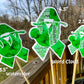 3 sizes of the stickers are shown. 3.5 inch, 4.5 inch, and 2.5 inch. It also shows that the watercolor design is all color and no word cloud and the word cloud is the design with each section split in half with the word clouds