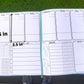 The week page of the journal is shown again. One of the days of the week boxes are shown with measurements. It measures 5 inches tall and 2 1/2 inches wide.